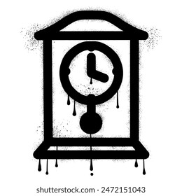 Antique pendulum clock with black spray paint graffiti style
