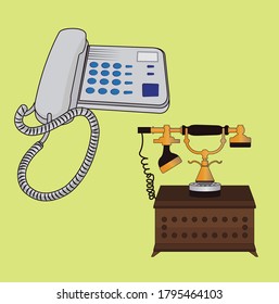 antique phone and modern phone