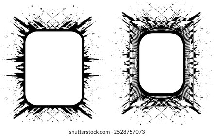 antique photo frame, black and white grunge frames with a border, two black and white frames set with a grunge texture, vintage photo frame