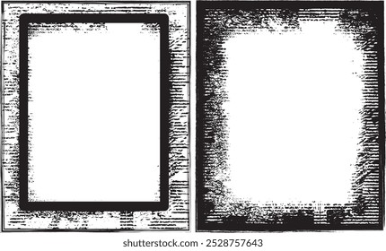 antique photo frame, black and white grunge frames with a border, two black and white frames set with a grunge texture, square vintage photo frame