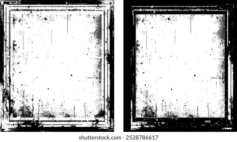 A antique photo frame set  black and white colour,  two black and white frames set with a grunge texture, vintage photo frame