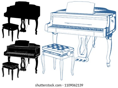 Antique Piano Isolated On White Background Vector 11