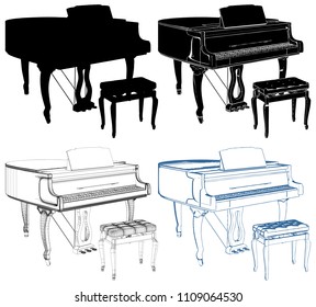 Antique Piano Isolated On White Background Vector 10