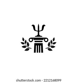 Antique pillar with big letter Psi and laurel. Podium, greek column for best therapy. Psychotherapy and psychology power concept. Ego  on pedestal.