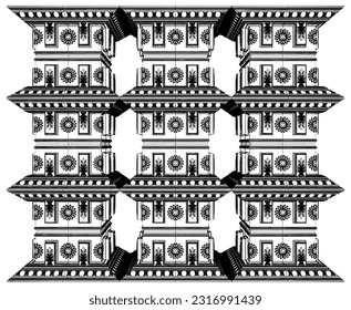 Vector del pilar antiguo 04. Tres Pilares En La Columna De La Pared. Ilustración Aislada En Fondo Blanco. Fondo del patrón de textura del pilar de pilón clásico.