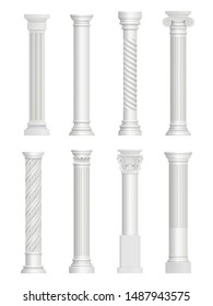 Antique pillars. Baroque column for facade roman architectural style vector realistic collection