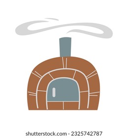 antique pizza oven drawing, cute cartoon style illustration