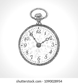 Antique pocket watch. Clock - vintage engraved vector illustration isolated on white background?Ð°Ñ?Ñ?