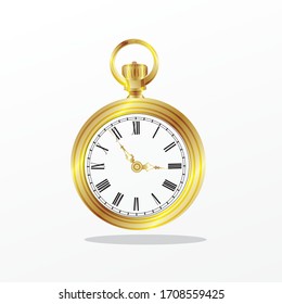 Antique pocket watch with metal lid. Vintage vector color engraving illustration for info graphic, poster, web. Isolated on white background.