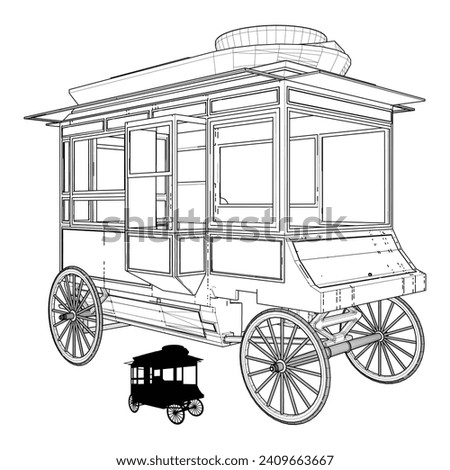 Antique Popcorn Wagon Vector 01. Illustration Isolated On White Background. A Vector Illustration Of The Food Trucks.