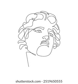 Antique Portrait Continuous One Line Drawing. Antique Male Head Art Print Line Drawing Sketch Illustration. Man Face Modern Minimalist Contour Art Design. Vector EPS 10.