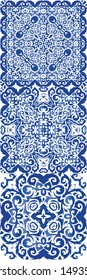 Antique portuguese azulejo ceramic. Collection of vector seamless patterns. Graphic design. Blue floral and abstract decor for scrapbooking, smartphone cases, T-shirts, bags or linens.