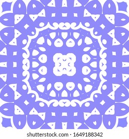 Antique portuguese azulejo ceramic. Colored design. Vector seamless pattern flyer. Blue floral and abstract decor for scrapbooking, smartphone cases, T-shirts, bags or linens.