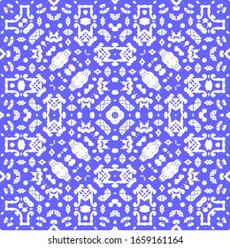 Antique portuguese azulejo ceramic. Colored design. Vector seamless pattern flyer. Blue floral and abstract decor for scrapbooking, smartphone cases, T-shirts, bags or linens.