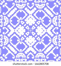 Antique portuguese azulejo ceramic. Colored design. Vector seamless pattern flyer. Blue floral and abstract decor for scrapbooking, smartphone cases, T-shirts, bags or linens.
