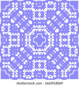 Antique portuguese azulejo ceramic. Colored design. Vector seamless pattern flyer. Blue floral and abstract decor for scrapbooking, smartphone cases, T-shirts, bags or linens.