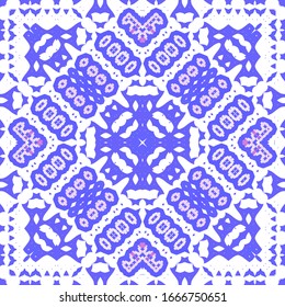 Antique portuguese azulejo ceramic. Colored design. Vector seamless pattern flyer. Blue floral and abstract decor for scrapbooking, smartphone cases, T-shirts, bags or linens.