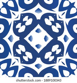 Antique portuguese azulejo ceramic. Colored design. Vector seamless pattern theme. Blue floral and abstract decor for scrapbooking, smartphone cases, T-shirts, bags or linens.