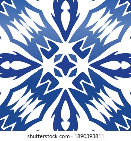 Antique portuguese azulejo ceramic. Colored design. Vector seamless pattern watercolor. Blue floral and abstract decor for scrapbooking, smartphone cases, T-shirts, bags or linens.