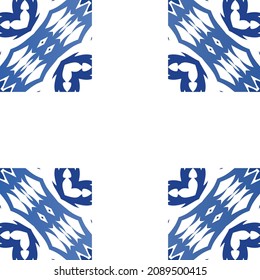 Antique portuguese azulejo ceramic. Colored design. Vector seamless pattern watercolor. Blue floral and abstract decor for scrapbooking, smartphone cases, T-shirts, bags or linens.
