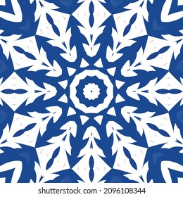 Antique portuguese azulejo ceramic. Creative design. Vector seamless pattern collage. Blue floral and abstract decor for scrapbooking, smartphone cases, T-shirts, bags or linens.