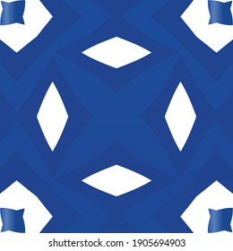 Antique portuguese azulejo ceramic. Geometric design. Vector seamless pattern concept. Blue floral and abstract decor for scrapbooking, smartphone cases, T-shirts, bags or linens.
