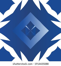 Antique portuguese azulejo ceramic. Geometric design. Vector seamless pattern frame. Blue floral and abstract decor for scrapbooking, smartphone cases, T-shirts, bags or linens.