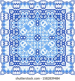 Antique portuguese azulejo ceramic. Graphic design. Vector seamless pattern elements. Blue floral and abstract decor for scrapbooking, smartphone cases, T-shirts, bags or linens.