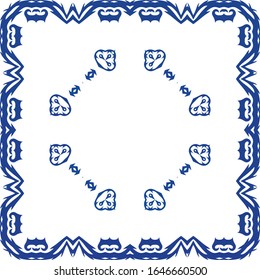 Antique portuguese azulejo ceramic. Graphic design. Vector seamless pattern trellis. Blue floral and abstract decor for scrapbooking, smartphone cases, T-shirts, bags or linens.