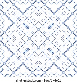 Antique portuguese azulejo ceramic. Graphic design. Vector seamless pattern trellis. Blue floral and abstract decor for scrapbooking, smartphone cases, T-shirts, bags or linens.