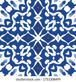 Antique portuguese azulejo ceramic. Graphic design. Vector seamless pattern elements. Blue floral and abstract decor for scrapbooking, smartphone cases, T-shirts, bags or linens.