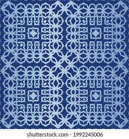 Antique portuguese azulejo ceramic. Graphic design. Vector seamless pattern texture. Blue floral and abstract decor for scrapbooking, smartphone cases, T-shirts, bags or linens.