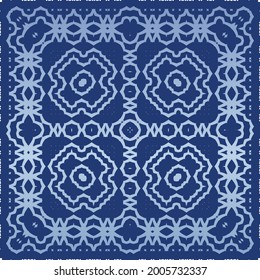 Antique portuguese azulejo ceramic. Graphic design. Vector seamless pattern texture. Blue floral and abstract decor for scrapbooking, smartphone cases, T-shirts, bags or linens.