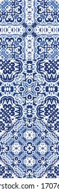 Antique portuguese azulejo ceramic. Hand drawn design. Kit of vector seamless patterns. Blue floral and abstract decor for scrapbooking, smartphone cases, T-shirts, bags or linens.