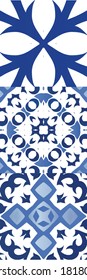 Antique portuguese azulejo ceramic. Hand drawn design. Kit of vector seamless patterns. Blue floral and abstract decor for scrapbooking, smartphone cases, T-shirts, bags or linens.