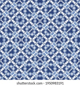 Antique portuguese azulejo ceramic. Hand drawn design. Vector seamless pattern frame. Blue floral and abstract decor for scrapbooking, smartphone cases, T-shirts, bags or linens.