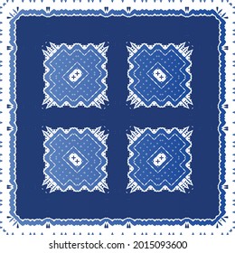 Antique portuguese azulejo ceramic. Hand drawn design. Vector seamless pattern frame. Blue floral and abstract decor for scrapbooking, smartphone cases, T-shirts, bags or linens.