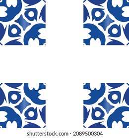 Antique portuguese azulejo ceramic. Hand drawn design. Vector seamless pattern illustration. Blue floral and abstract decor for scrapbooking, smartphone cases, T-shirts, bags or linens.