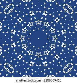Antique portuguese azulejo ceramic. Hand drawn design. Vector seamless pattern template. Blue floral and abstract decor for scrapbooking, smartphone cases, T-shirts, bags or linens.