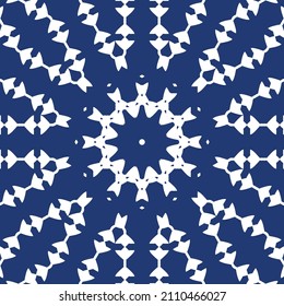 Antique portuguese azulejo ceramic. Hand drawn design. Vector seamless pattern template. Blue floral and abstract decor for scrapbooking, smartphone cases, T-shirts, bags or linens.