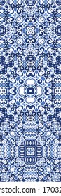 Antique portuguese azulejo ceramic. Kit of vector seamless patterns. Geometric design. Blue floral and abstract decor for scrapbooking, smartphone cases, T-shirts, bags or linens.