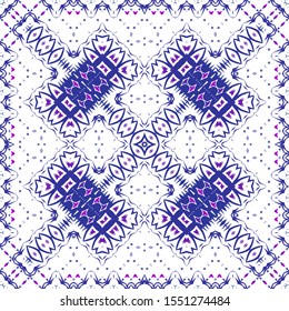 Antique portuguese azulejo ceramic. Kitchen design. Vector seamless pattern watercolor. Blue floral and abstract decor for scrapbooking, smartphone cases, T-shirts, bags or linens.
