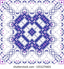 Antique portuguese azulejo ceramic. Kitchen design. Vector seamless pattern watercolor. Blue floral and abstract decor for scrapbooking, smartphone cases, T-shirts, bags or linens.