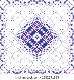 Antique portuguese azulejo ceramic. Kitchen design. Vector seamless pattern watercolor. Blue floral and abstract decor for scrapbooking, smartphone cases, T-shirts, bags or linens.