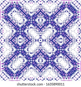 Antique portuguese azulejo ceramic. Kitchen design. Vector seamless pattern watercolor. Blue floral and abstract decor for scrapbooking, smartphone cases, T-shirts, bags or linens.