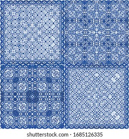 Antique portuguese azulejo ceramic. Kitchen design. Vector seamless pattern watercolor. floral and abstract decor for scrapbooking, smartphone cases, T-shirts, bags or linens.