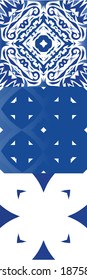 Antique portuguese azulejo ceramic. Modern design. Set of vector seamless patterns. Blue floral and abstract decor for scrapbooking, smartphone cases, T-shirts, bags or linens.