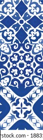 Antique portuguese azulejo ceramic. Modern design. Kit of vector seamless patterns. Blue floral and abstract decor for scrapbooking, smartphone cases, T-shirts, bags or linens.