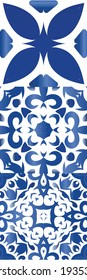 Antique portuguese azulejo ceramic. Modern design. Collection of vector seamless patterns. Blue floral and abstract decor for scrapbooking, smartphone cases, T-shirts, bags or linens.