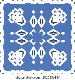 Antique portuguese azulejo ceramic. Original design. Vector seamless pattern illustration. Blue floral and abstract decor for scrapbooking, smartphone cases, T-shirts, bags or linens.